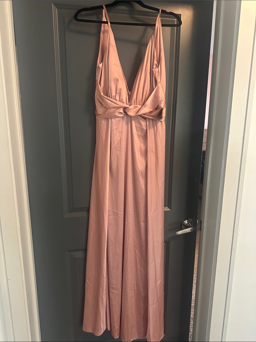 Hot Miami Styles Blush Pink Satin Deep V Maxi Dress